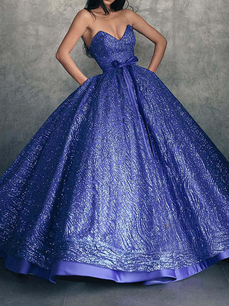 Strapless Long Ball Gown Prom Dress with Belt Floor-length