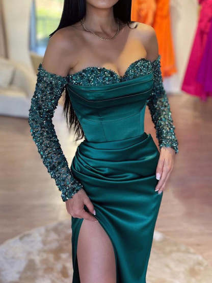 Sweetheart Floor-length Sheath/Column Dresses Featuring Split Sides and Sequins