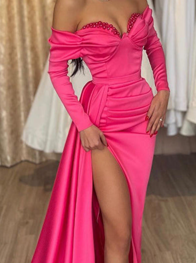 Sweetheart Floor-length Sheath Dresses With Side Split & Beading