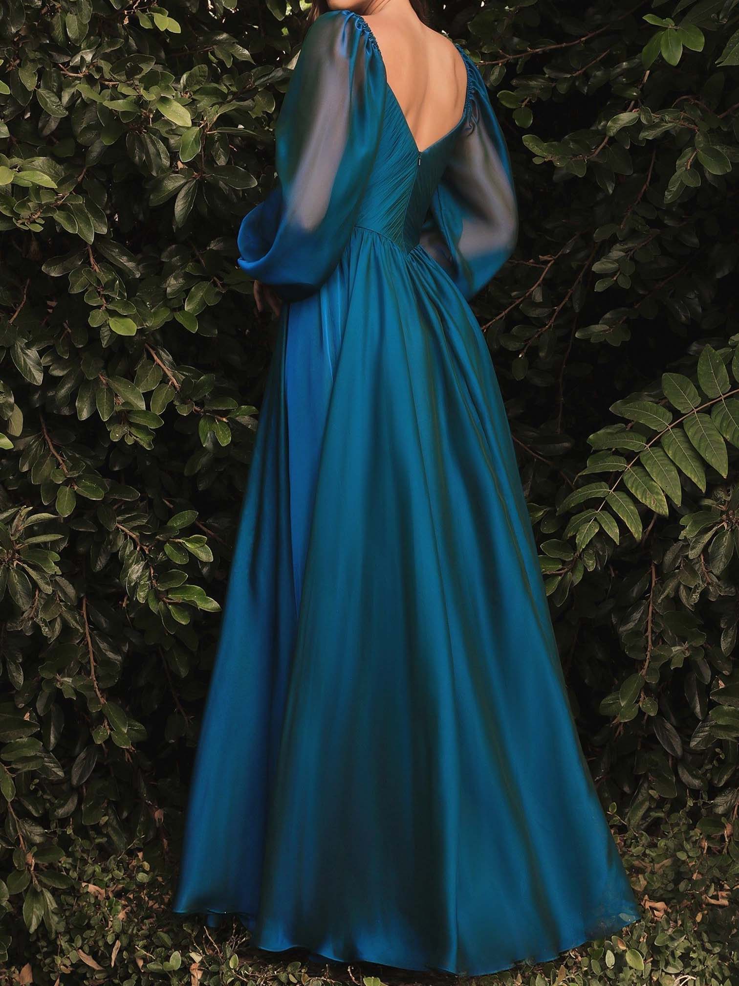 Floor-length A-Line Princess Dress with V-Neck and Long Sleeves