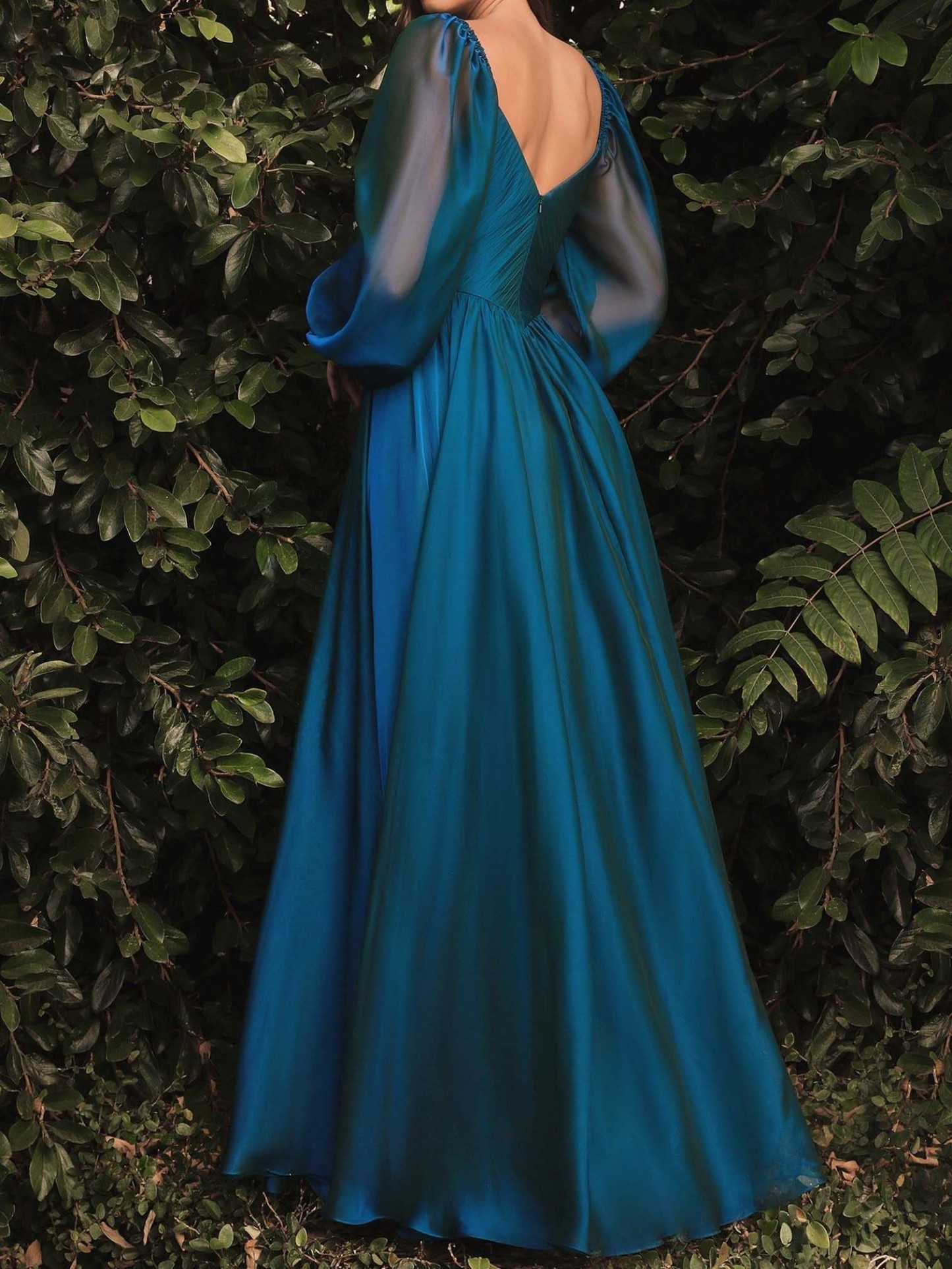 Floor-length A-Line Princess Dress with V-Neck and Long Sleeves