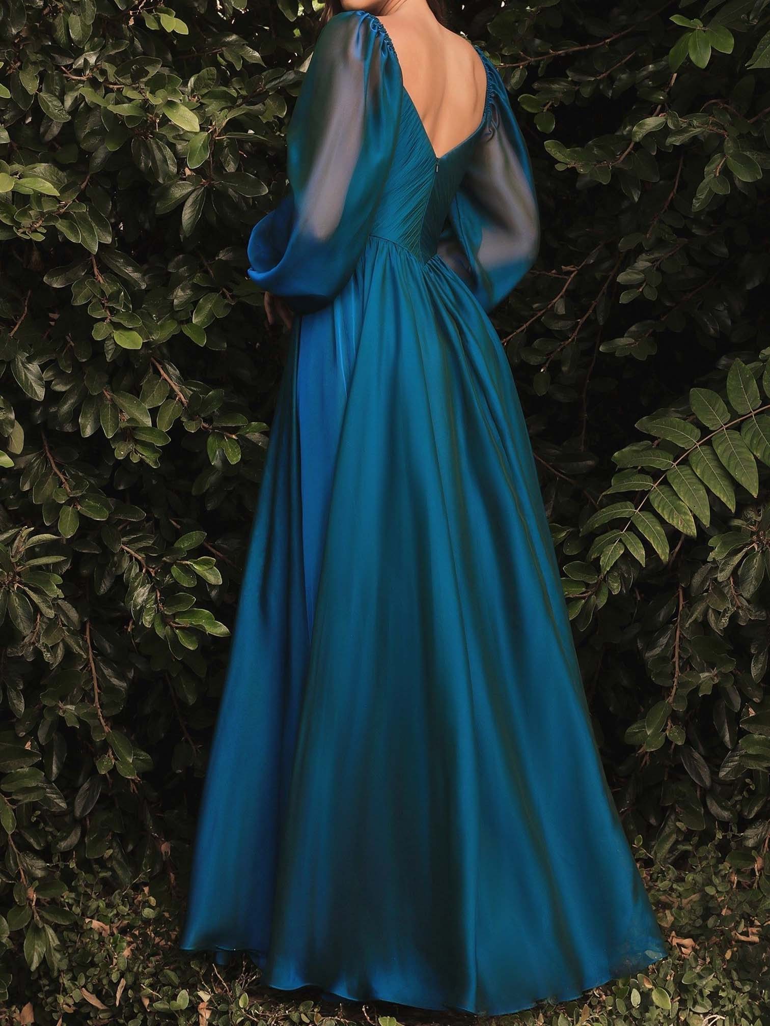 Floor-length A-Line Princess Dress with V-Neck and Long Sleeves