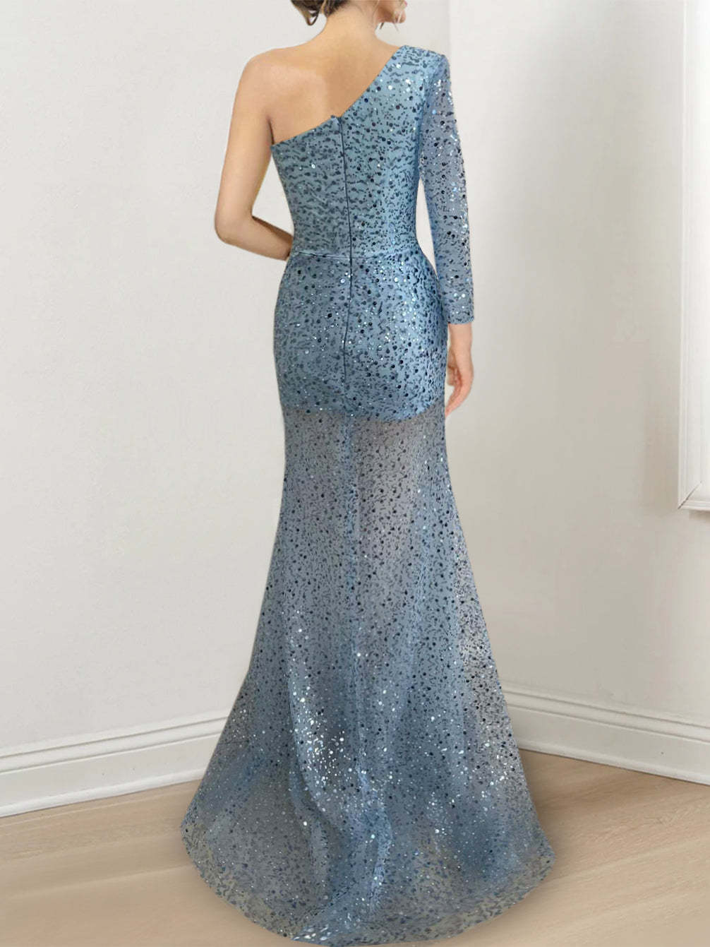 One-Shoulder Long Prom Dress with Sequins in Sheath/Column Style