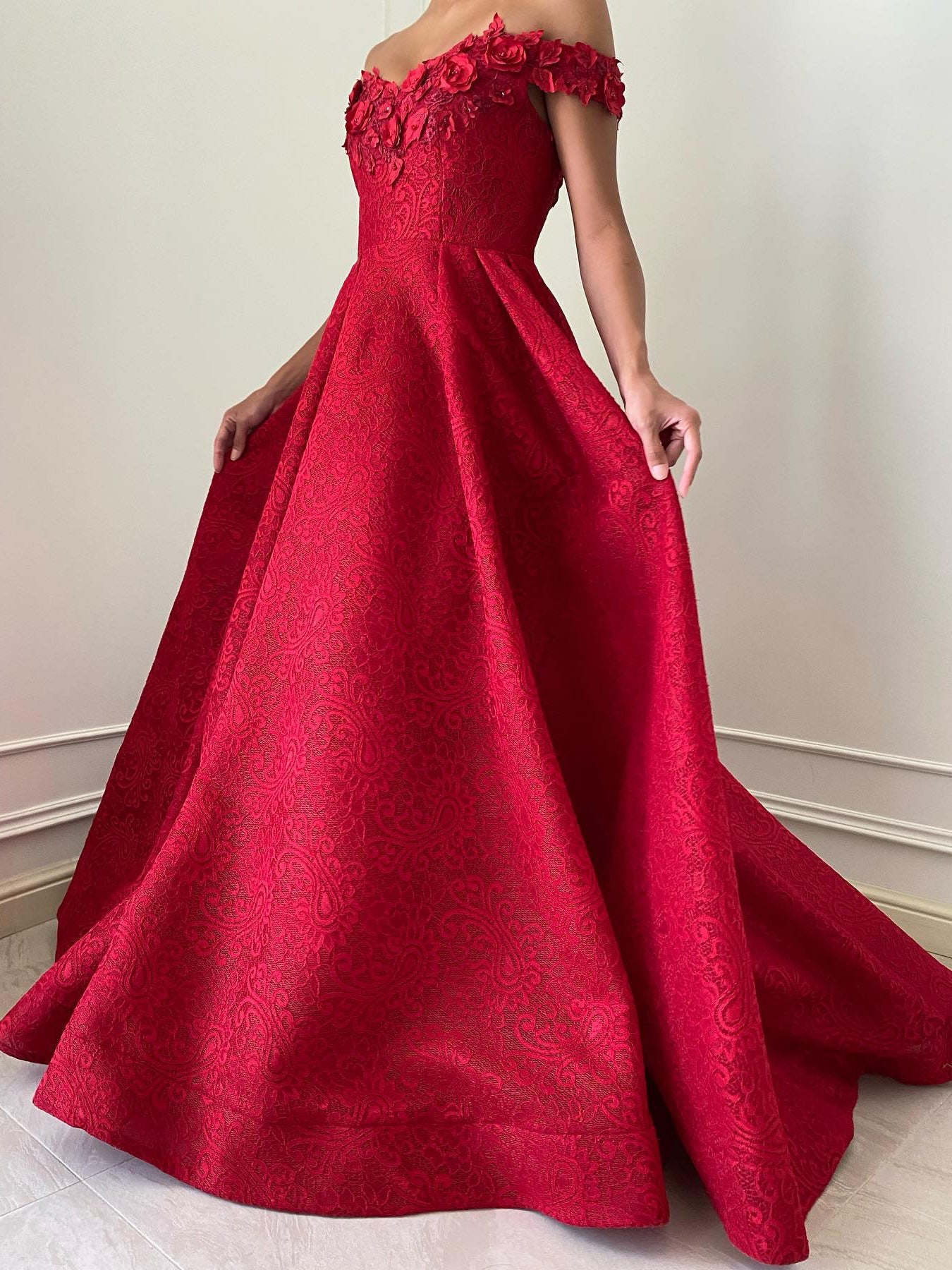 Princess A-Line Long Dresses with Off-the-Shoulder Neckline Applique and Beading