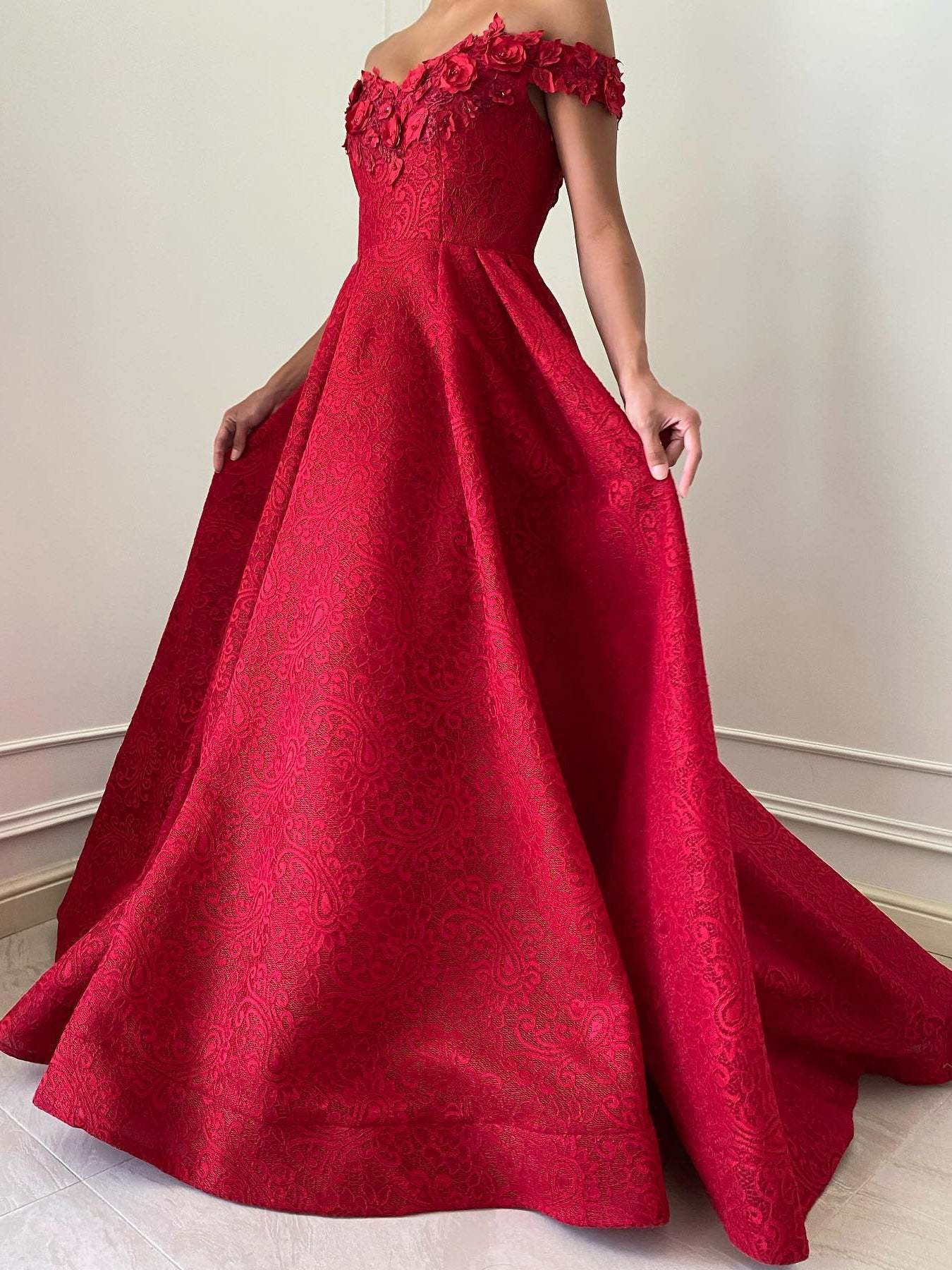 Princess A-Line Long Dresses with Off-the-Shoulder Neckline Applique and Beading