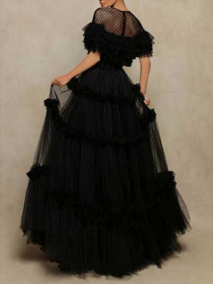 Long Sheer Neck Dresses in A-Line and Princess Styles