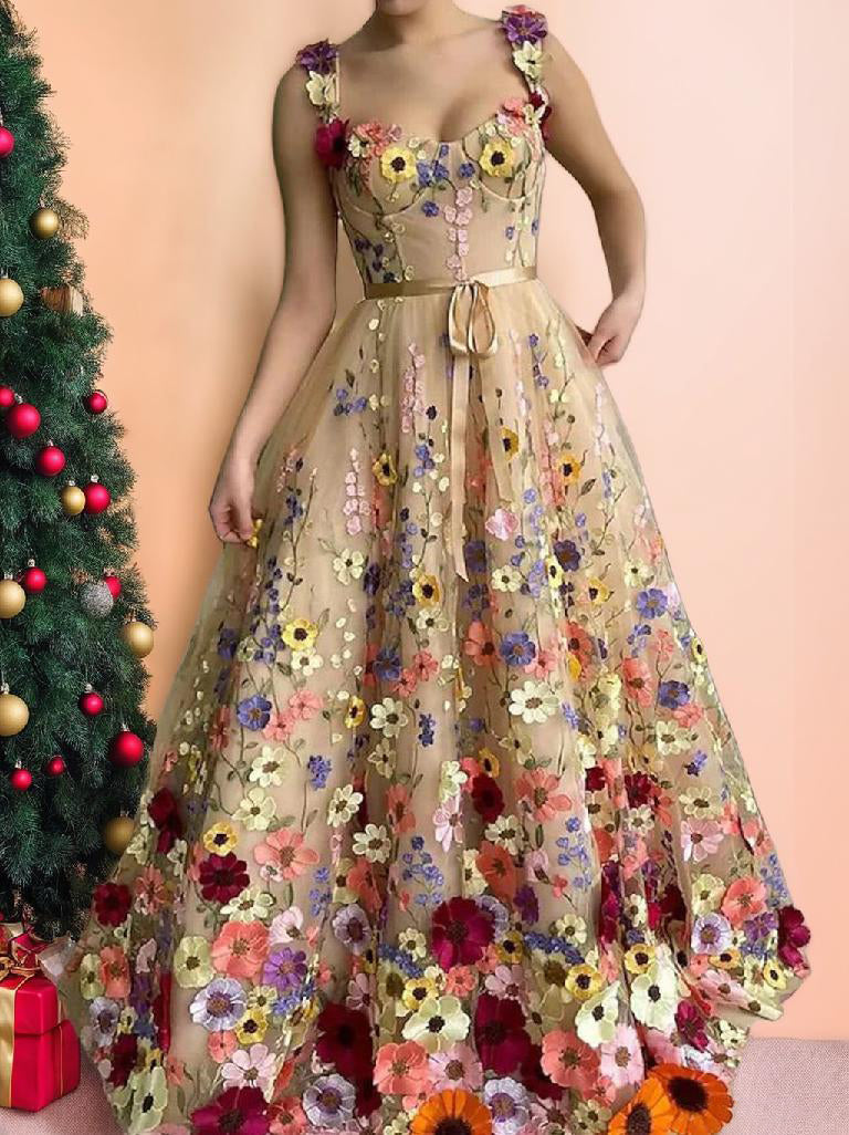 Sweetheart Princess A-Line Long Prom Dresses Featuring Embroidery
