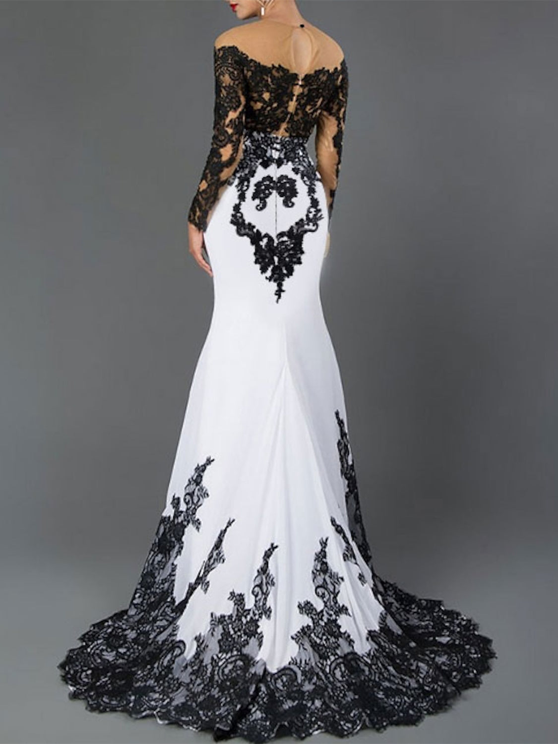 Off-the-Shoulder Floor-Length Sheath Dresses Featuring Applique