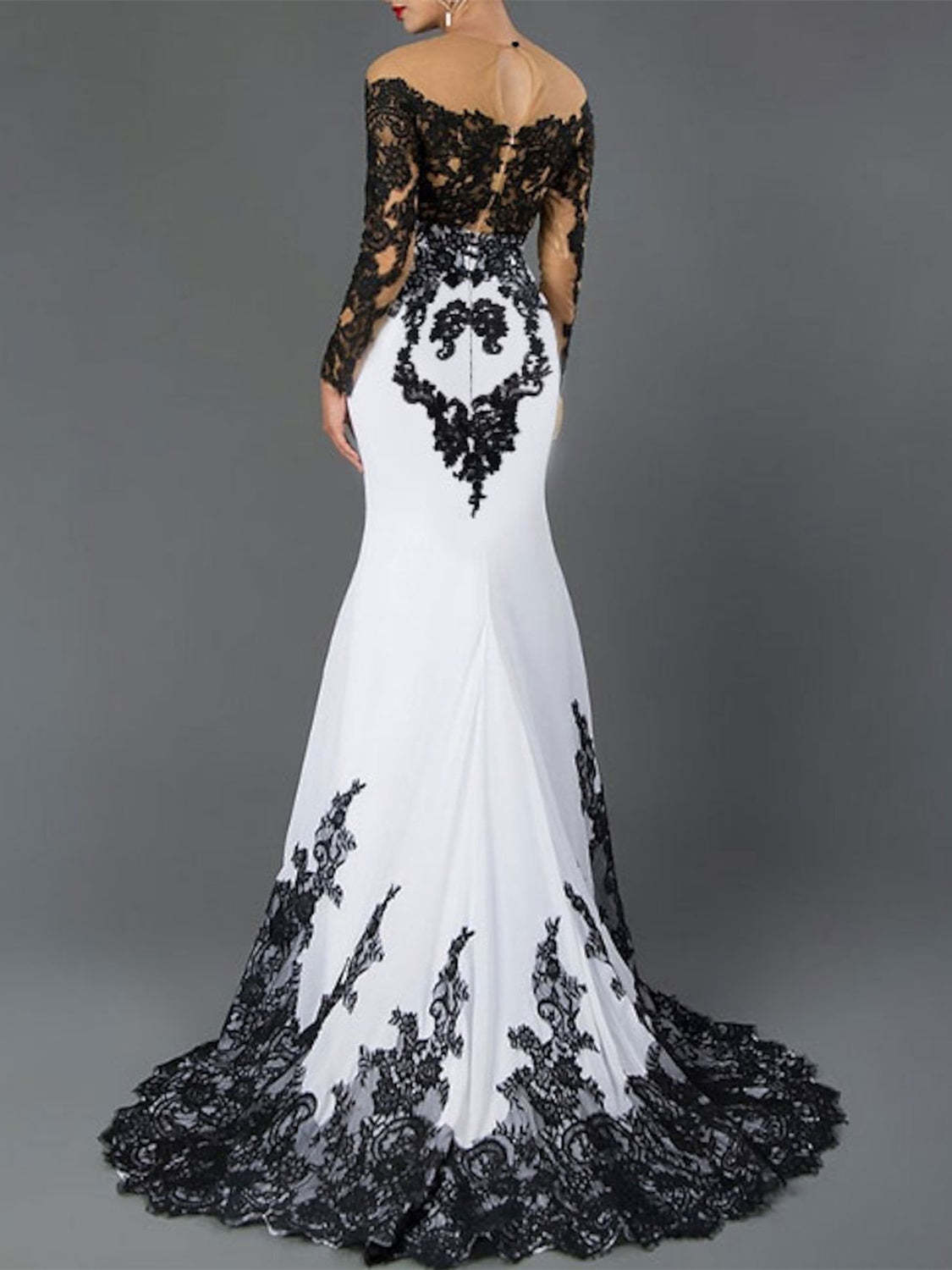 Off-the-Shoulder Floor-Length Sheath Dresses Featuring Applique