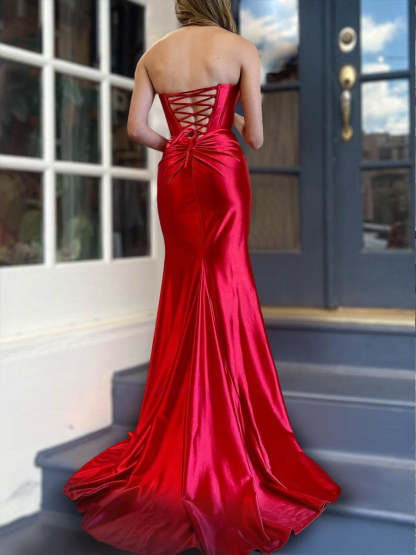 Strapless Long Column Dresses with Side Split and Floor-length Sheath