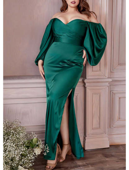Off-the-Shoulder Floor-Length Plus Size Sheath/Column Prom Gowns