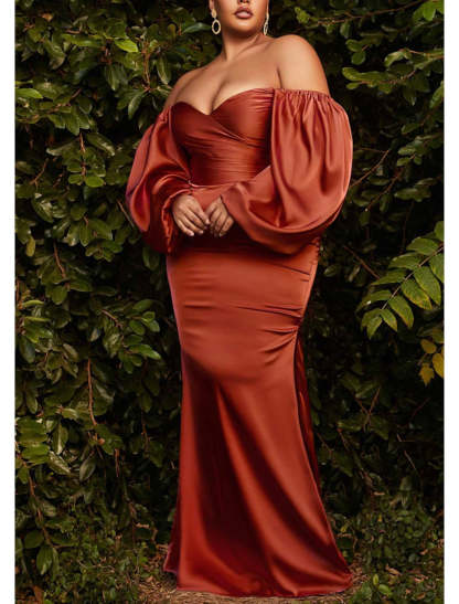 Off-the-Shoulder Floor-Length Plus Size Sheath/Column Prom Gowns