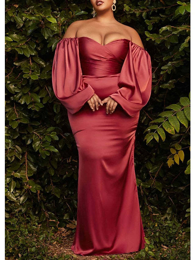 Off-the-Shoulder Floor-Length Plus Size Sheath/Column Prom Gowns