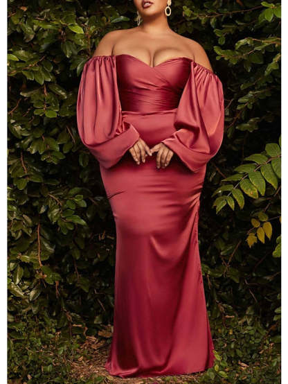 Off-the-Shoulder Floor-Length Plus Size Sheath/Column Prom Gowns