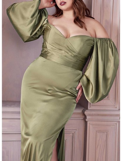 Off-the-Shoulder Floor-Length Plus Size Sheath/Column Prom Gowns
