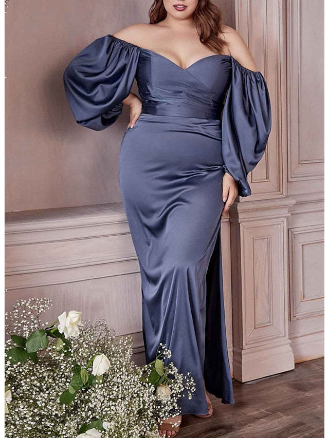 Off-the-Shoulder Floor-Length Plus Size Sheath/Column Prom Gowns