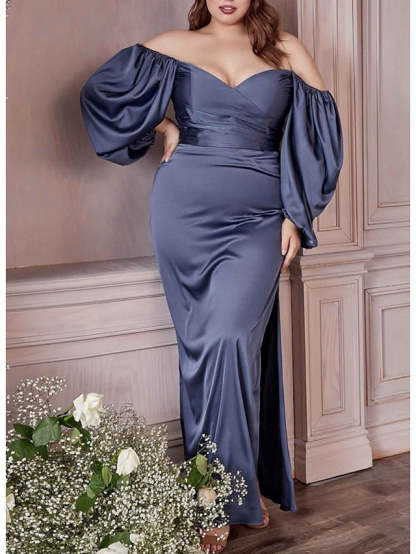 Off-the-Shoulder Floor-Length Plus Size Sheath/Column Prom Gowns