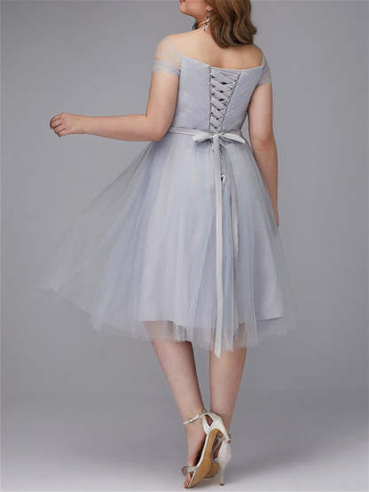 Princess A-Line Tea-Length Prom Dresses with Off-the-Shoulder Design