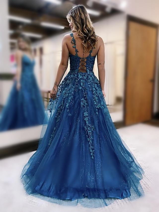 Spaghetti Strap A-Line Princess Floor-Length Prom Gown
