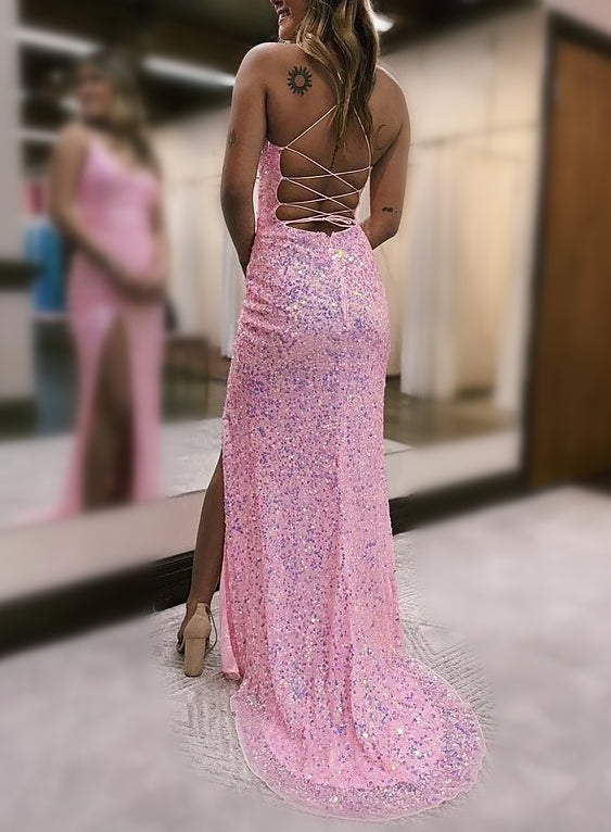 Spaghetti Strap Floor-length Sheath/Column Prom Gowns