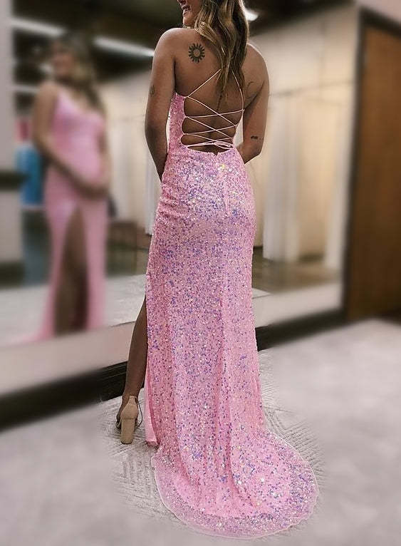 Spaghetti Strap Floor-length Sheath/Column Prom Gowns