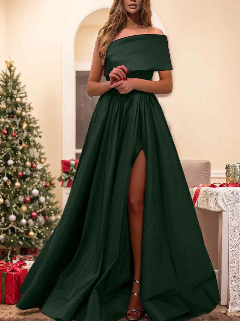 One-Shoulder A-Line Princess Prom Dress with Floor-Length Hem