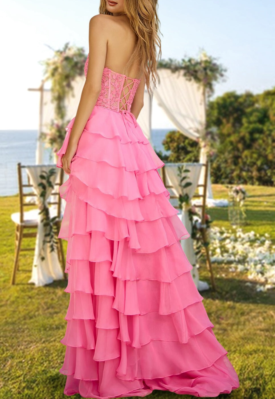 Strapless Long A-Line Princess Prom Dress with Side Split and Sequins for Evening Parties