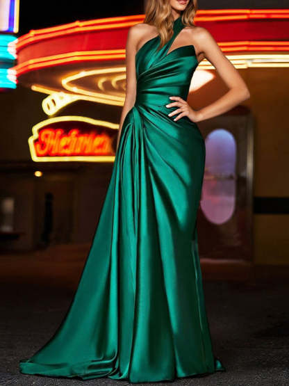One-Shoulder Long Prom Gown with Sheath/Column Silhouette