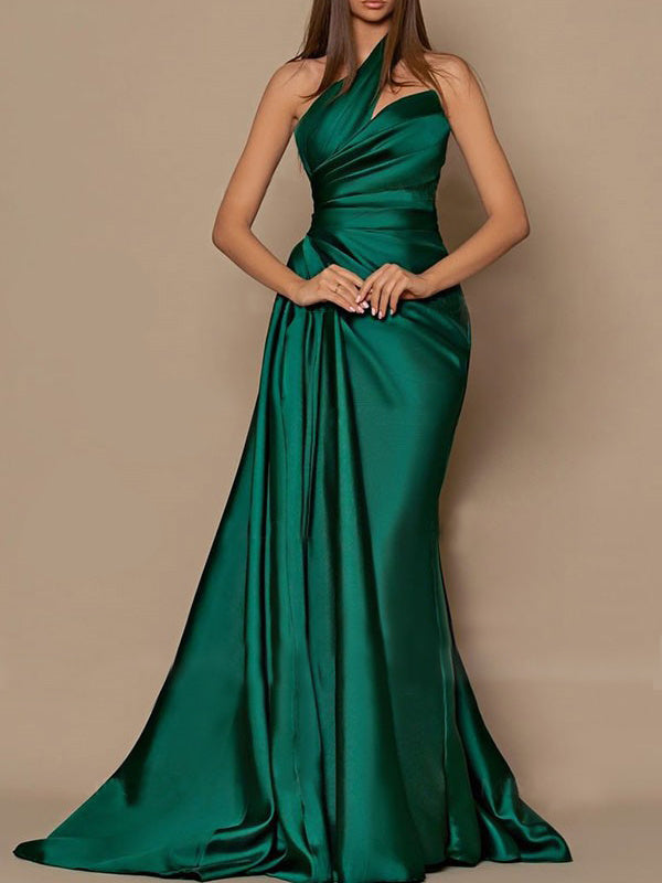 One-Shoulder Long Prom Gown with Sheath/Column Silhouette