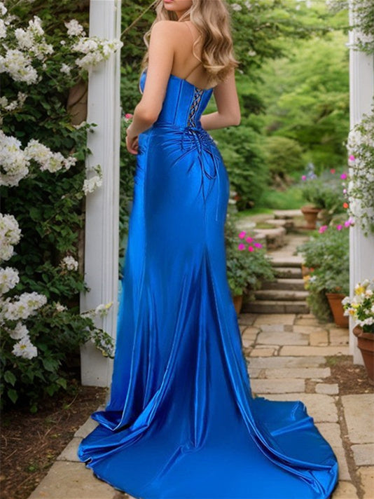 Strapless Floor-Length Evening Gowns with Side Slit Sheath/Column Design