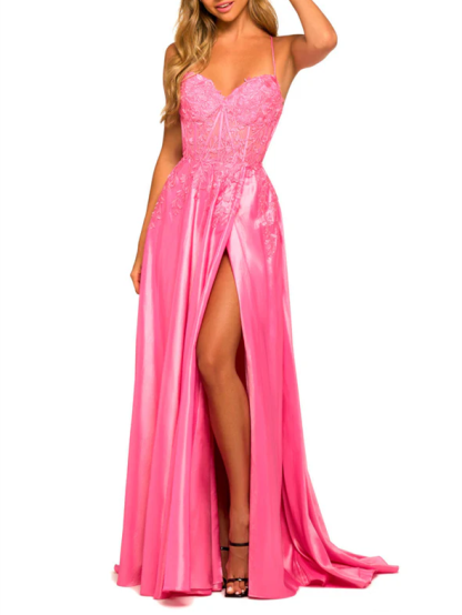 Spaghetti Strap Floor-Length A-Line Princess Prom Dresses