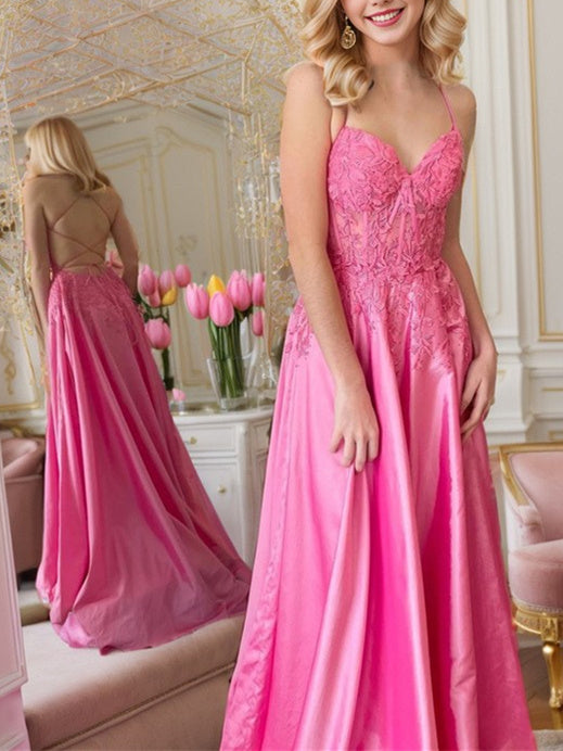 Spaghetti Strap Floor-Length A-Line Princess Prom Dresses