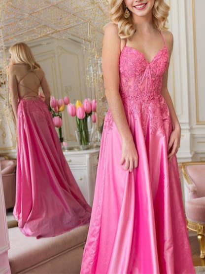Spaghetti Strap Floor-Length A-Line Princess Prom Dresses