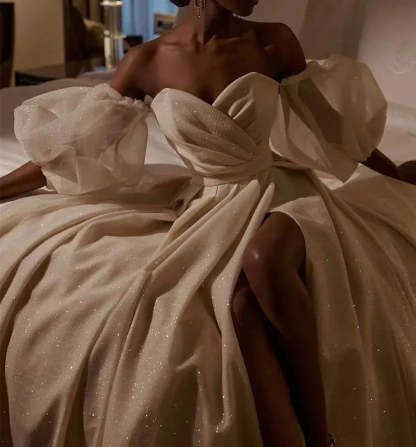 Sweetheart A-Line Princess Prom Dress with Split Side and Short Sleeves