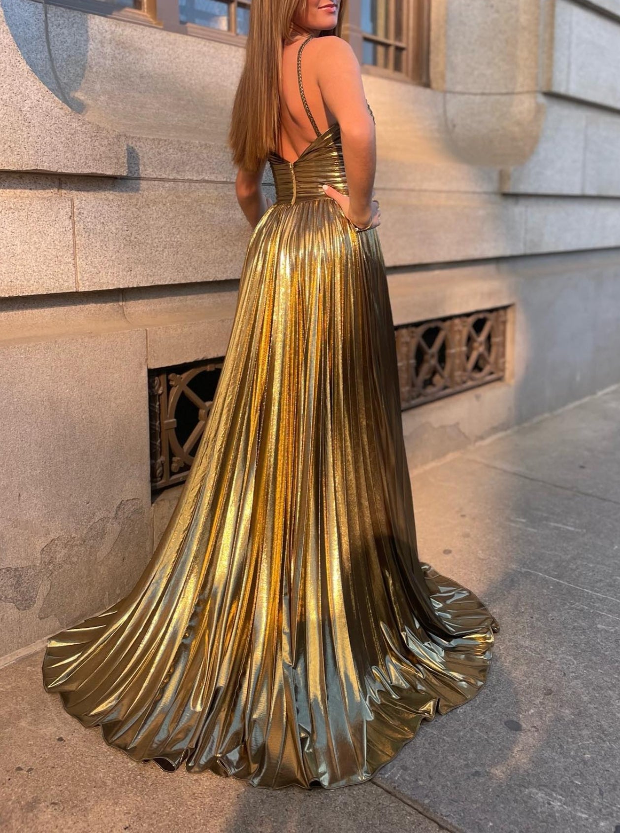 Spaghetti Strap Sleeveless A-Line Floor-Length Formal Evening Dress with Side Split