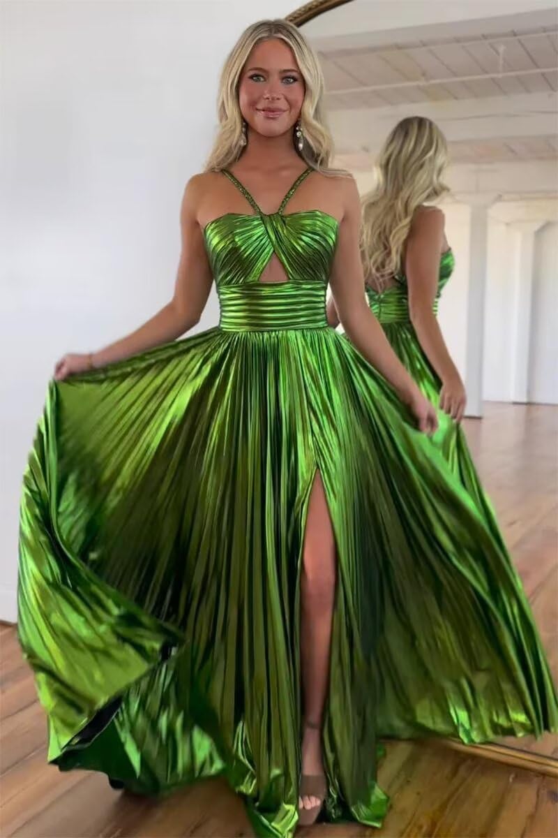 Spaghetti Strap Sleeveless A-Line Floor-Length Formal Evening Dress with Side Split