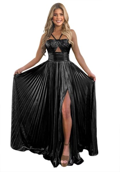 Spaghetti Strap Sleeveless A-Line Floor-Length Formal Evening Dress with Side Split