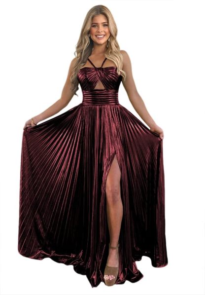 Spaghetti Strap Sleeveless A-Line Floor-Length Formal Evening Dress with Side Split