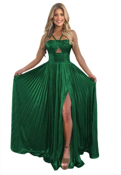Spaghetti Strap Sleeveless A-Line Floor-Length Formal Evening Dress with Side Split