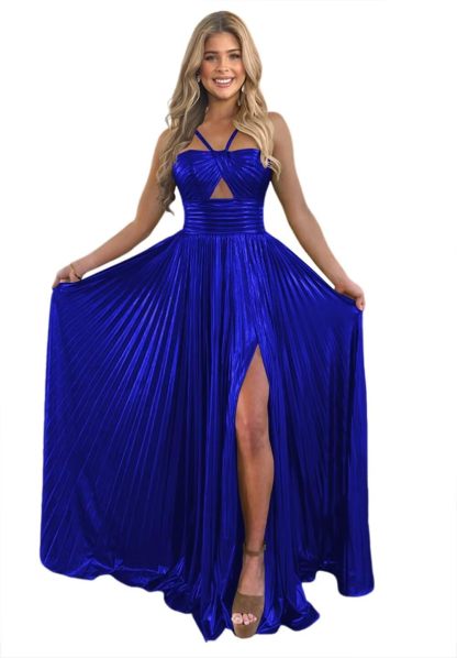 Spaghetti Strap Sleeveless A-Line Floor-Length Formal Evening Dress with Side Split