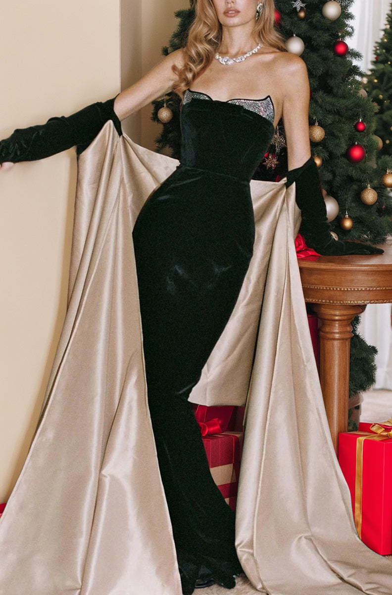 Strapless Beaded Trumpet/Mermaid Evening Gown in Floor-Length