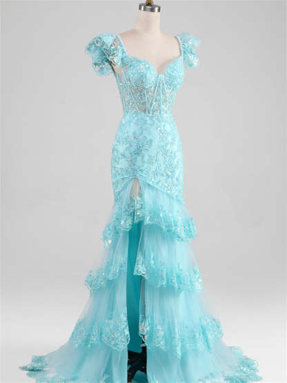 Sweetheart Off-the-Shoulder Floor-Length Evening Dress with Side Split in Mermaid/Trumpet Style