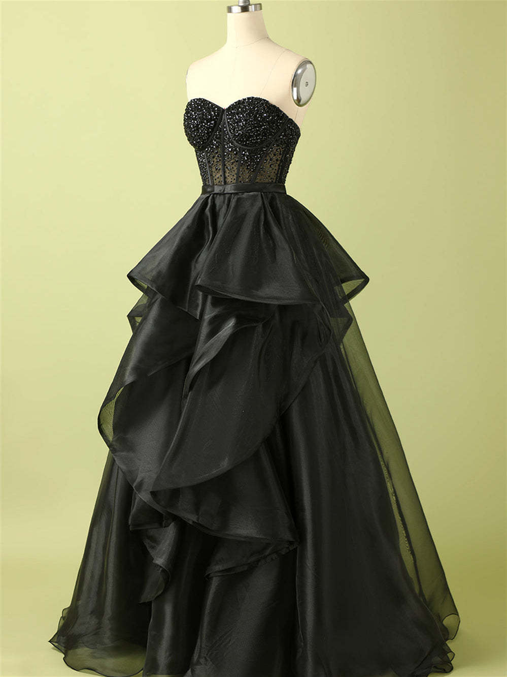 Evening Gown with Beaded Strapless Sleeveless Floor-Length Design