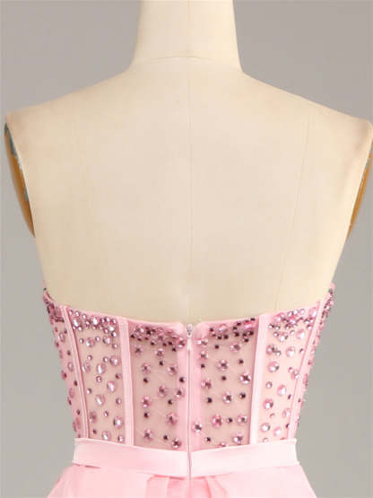 Evening Gown with Beaded Strapless Sleeveless Floor-Length Design