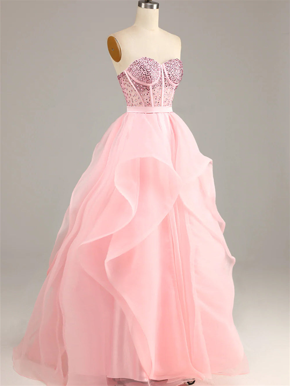 Evening Gown with Beaded Strapless Sleeveless Floor-Length Design