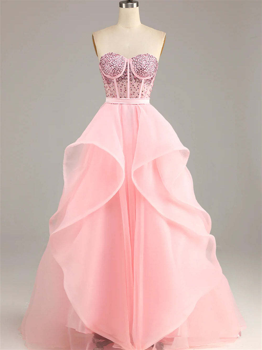 Evening Gown with Beaded Strapless Sleeveless Floor-Length Design
