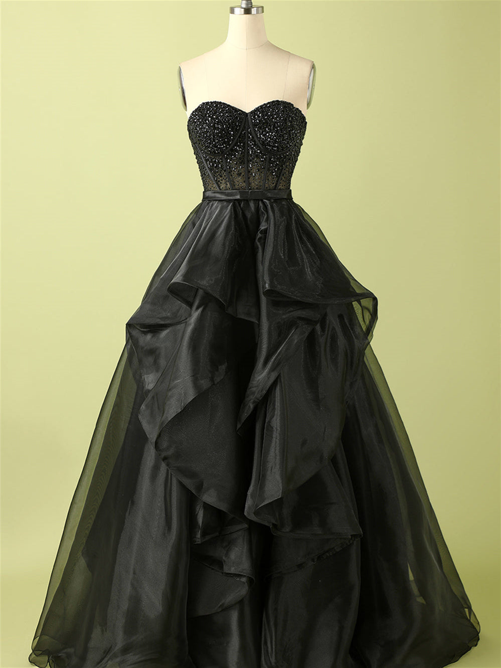 Evening Gown with Beaded Strapless Sleeveless Floor-Length Design