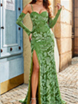 Sweetheart Spaghetti Strap Floor-Length Evening Dress with Slit in Mermaid/Trumpet Style