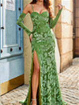 Sweetheart Spaghetti Strap Floor-Length Evening Dress with Slit in Mermaid/Trumpet Style