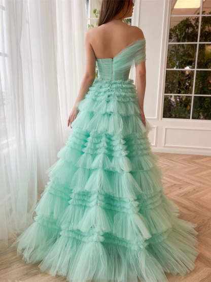 One-Shoulder Pleated Floor-Length A-Line Prom Dress